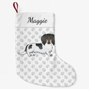 Petite Chaussette De Noël Piebald Noir Et Tan Cheveux Long Dachshund & Nom