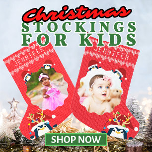 Petite Chaussette De Noël Pingouin amusant Votre Nom Photo Bébé mignon Toddl