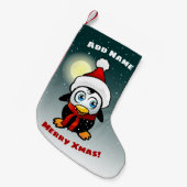 Petite Chaussette De Noël Pingouin bébé avec Casquette de Noël (Devant (Accrochage))