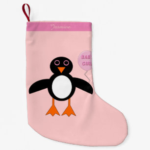 Petite Chaussette De Noël Pingouin bébé rose mignonne Personnalisé