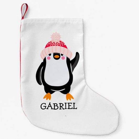 Petite Chaussette De Noël Pingouin de Noël mignon personnalisé en Casquette  (Devant)