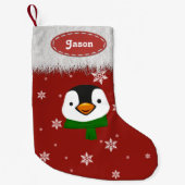 Petite Chaussette De Noël Pingouin et flocons de neige - Bas de Noël (Devant)