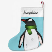 Petite Chaussette De Noël Pingouin Gentoo Mignonne Portant Une Écharpe Verte (Dos)