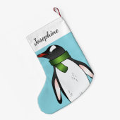 Petite Chaussette De Noël Pingouin Gentoo Mignonne Portant Une Écharpe Verte (Dos (Accrochage))