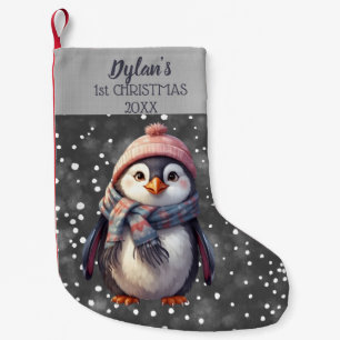 Petite Chaussette De Noël pingouin mignon personnalisé premier stockage de n