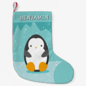 Petite Chaussette De Noël Pingouin mignon sur la glace Blue Winter Nom du de (Devant)