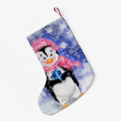 Petite Chaussette De Noël Pingouin pour bébé avec cadeau (Dos (Accrochage))