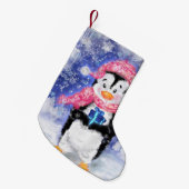 Petite Chaussette De Noël Pingouin pour bébé avec cadeau (Devant (Accrochage))