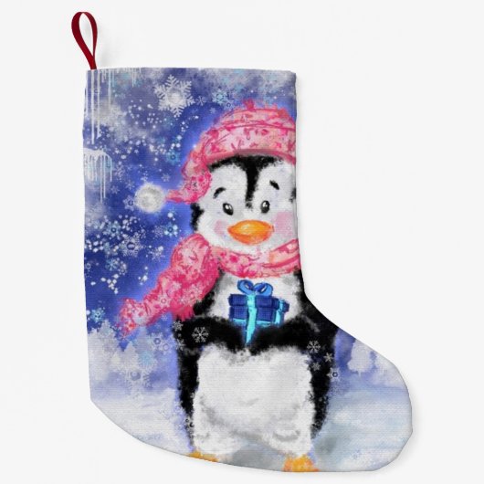 Petite Chaussette De Noël Pingouin pour bébé avec cadeau (Devant)