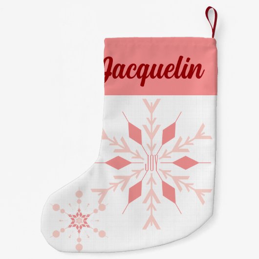 Petite Chaussette De Noël Pink Snowflake JOY avec le nom (Dos)