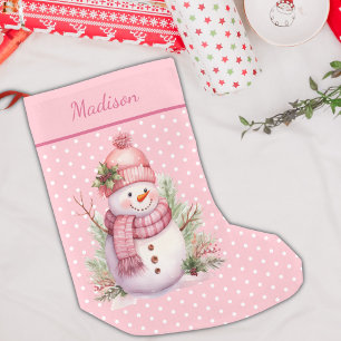 Petite Chaussette De Noël Pink Snowman Polka Point Custom Christmas Stocking