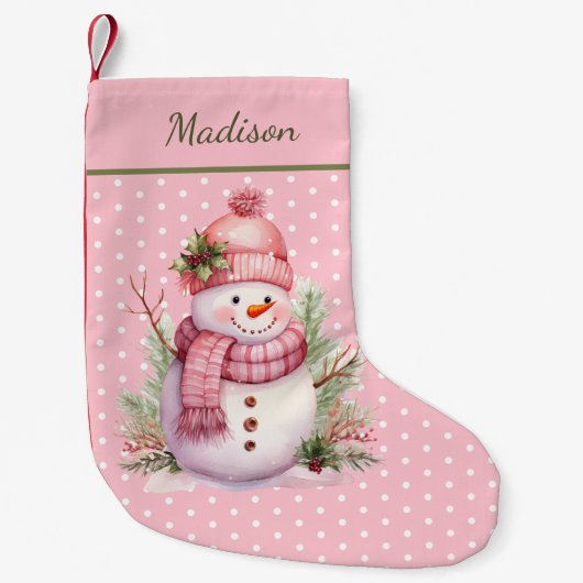 Petite Chaussette De Noël Pink Snowman Polka Point Custom Christmas Stocking (Devant)