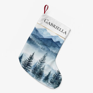 Petite Chaussette De Noël Pins de Noël Bleu Blanc Neige