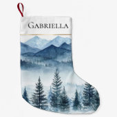 Petite Chaussette De Noël Pins de Noël Bleu Blanc Neige (Devant)