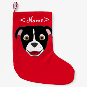 Petite Chaussette De Noël Pitbull noir font face avec la flamme blanche