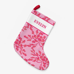 Petite Chaussette De Noël Pivoine sinueuse en xylographie rose + orange pers