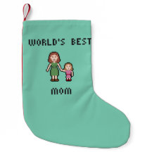Pixel World's Best Girl Mom Christmas Stocking