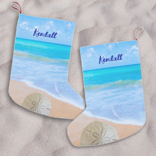 Petite Chaussette De Noël Plage de dollars de sable de l'océan tropical Noël