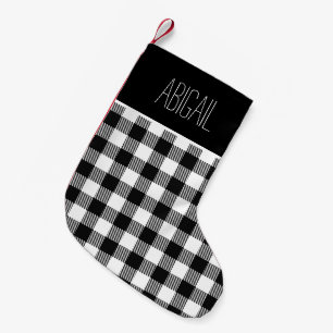 Petite Chaussette De Noël Plaid à carreaux personnalisé Buffalo blanc noir