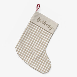 Petite Chaussette De Noël Plaid Buffalo Beige Minimaliste