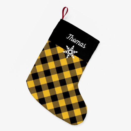 Petite Chaussette De Noël Plaid de Buffalo jaune et noir (Devant (Accrochage))