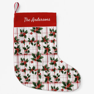 Petite Chaussette De Noël Plaid de Noël à l'aquarelle Holly Berry Nom