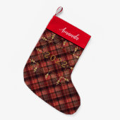 Petite Chaussette De Noël Plaid écossais tartan rouge noir classique Petit C (Devant (Accrochage))