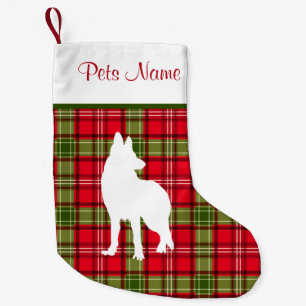 Petite Chaussette De Noël Plaid rouge et vert de race faite sur commande de