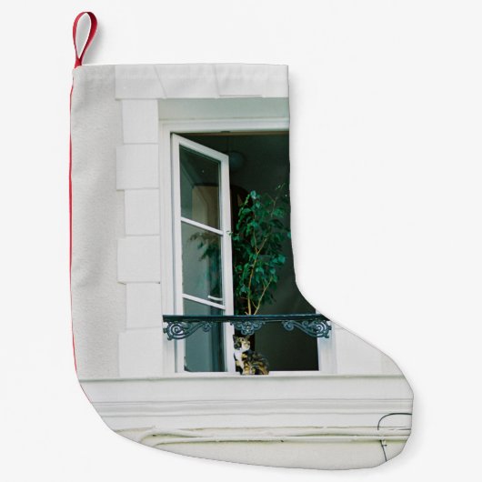 PETITE CHAUSSETTE DE NOËL PLANTE VERT SUR FENÊTRE BLANCHE (Devant)