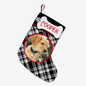 Petite Chaussette De Noël Plaqué noir et blanc rustique avec cône de pin (Devant (Accrochage))