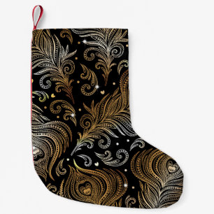 Petite Chaussette De Noël Plumes de paon : Dessin Artistique à main levée.