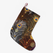 Petite Chaussette De Noël Plumes de paon doré : motif foncé. (Devant (Accrochage))