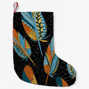 Petite Chaussette De Noël Plumes dessinées à la main : arrière - plan coloré