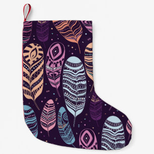Petite Chaussette De Noël Plumes ethniques : motif noir et blanc