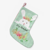 Petite Chaussette De Noël Poinsététie d'or vert lapin blanc (Devant (Accrochage))