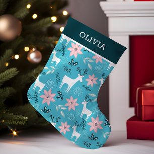 Petite Chaussette De Noël Poinsettia Floral Renne Personnalisé Fantaisiste