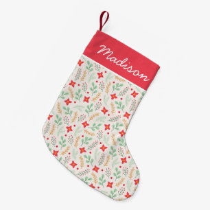 Petite Chaussette De Noël Poinsettias Festive et Motif Foliage