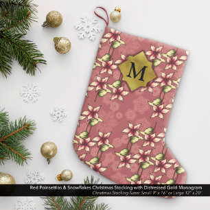 Petite Chaussette De Noël Poinsettias rouges et flocons de neige Monogramme