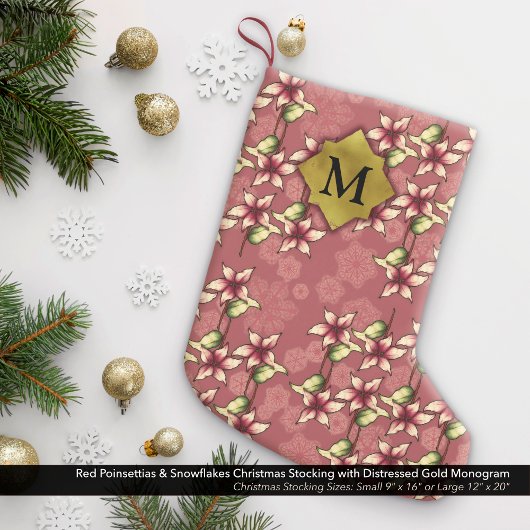 Petite Chaussette De Noël Poinsettias rouges et flocons de neige Monogramme