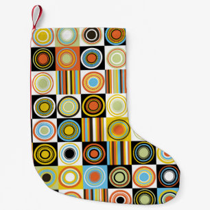 Petite Chaussette De Noël Points colorés, cercles, rayures arrière - plan.