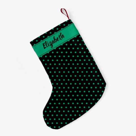 Petite Chaussette De Noël Pois Black et Emerald Green Personnalisés (Dos (Accrochage))
