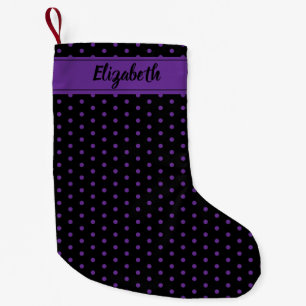 Petite Chaussette De Noël Pois noirs et violets Personnalisés