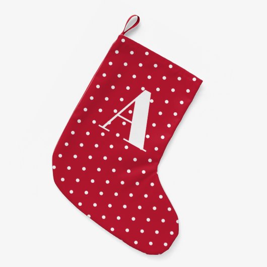 Petite Chaussette De Noël Pois rouges et blancs monogrammes (Devant (Accrochage))