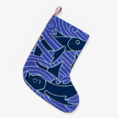 Petite Chaussette De Noël Poisson Gras Baignade Océan Bleu Pêche (Devant (Accrochage))