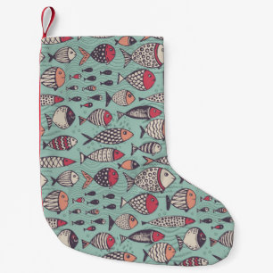 Petite Chaussette De Noël Poissons amusants : motif sans couture dessiné à l