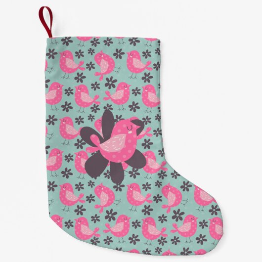 Petite Chaussette De Noël Polka Dot Birds and Flowers (Devant)