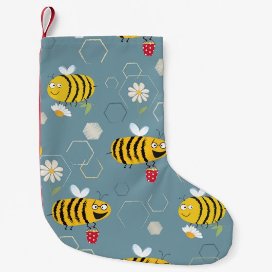 Petite Chaussette De Noël Pollinant Les Abeilles, Flower Garden Scene. (Devant)
