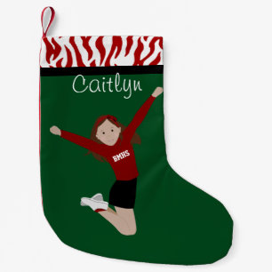 Petite Chaussette De Noël Pom-pom girl Brunette en rouge et noir