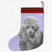 Petite Chaussette De Noël Poodé Jouet miniature Argent gris bleu Chien Art (Dos)