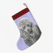 Petite Chaussette De Noël Poodé Jouet miniature Argent gris bleu Chien Art (Dos (Accrochage))